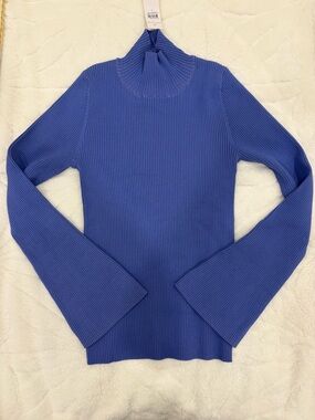 Ann Taylor Periwinkle Slim Mock Neck Top Flare Sleeves